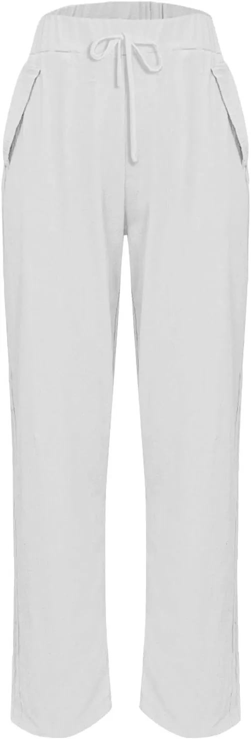 Plus Size Women Summer Linen Pants 2025 Elastic High Waist Casual Pant Drawstring Loose Trousers Capris with Pockets