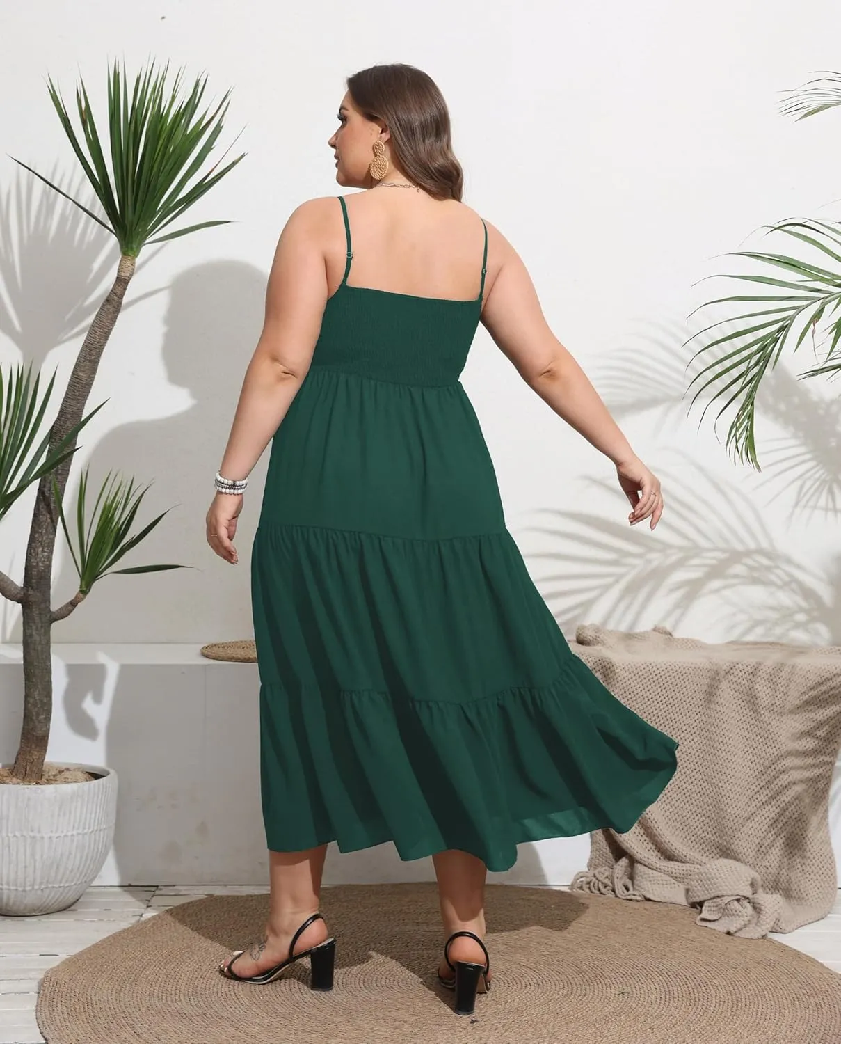 SCOMCHIC Women's Plus Size Summer Maxi Dress Sleeveless Spaghetti Strap Smocked Casual Boho Tiered Long Beach Sun Dresses