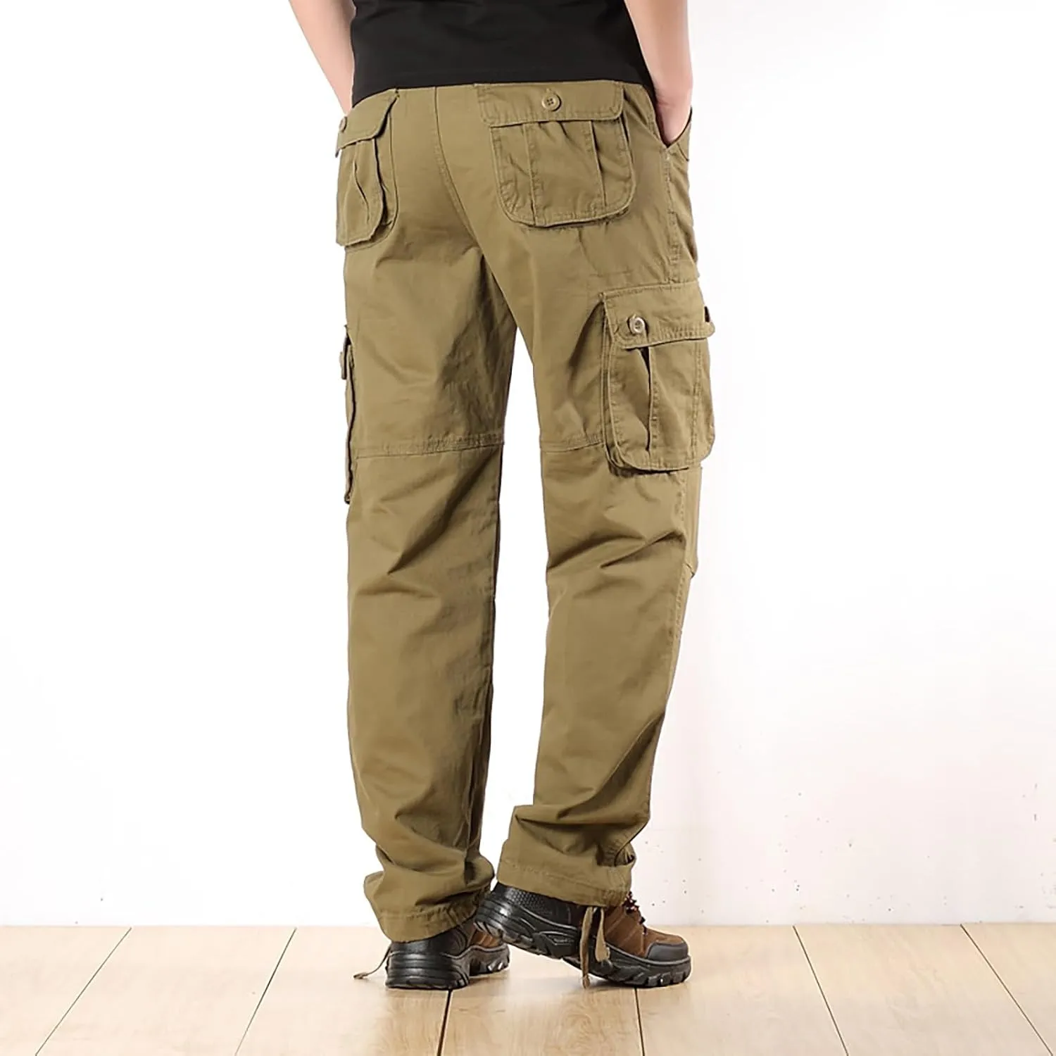 Straight Leg Cargo Pants Men Pocket Plus Size 2024 Fitness Dress Pants Zip Buckle Waist Casual Suit Trousers Workwear