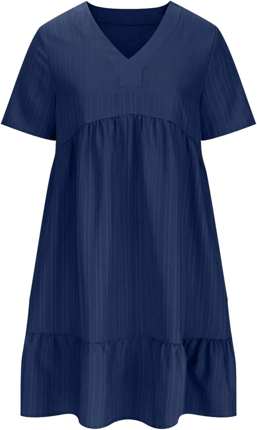 Summer Dresses for Women 2025 Vacation Short Sleeve V Neck Mini T Shirt Dress Pleated Flowy Tiered Beach Sundress