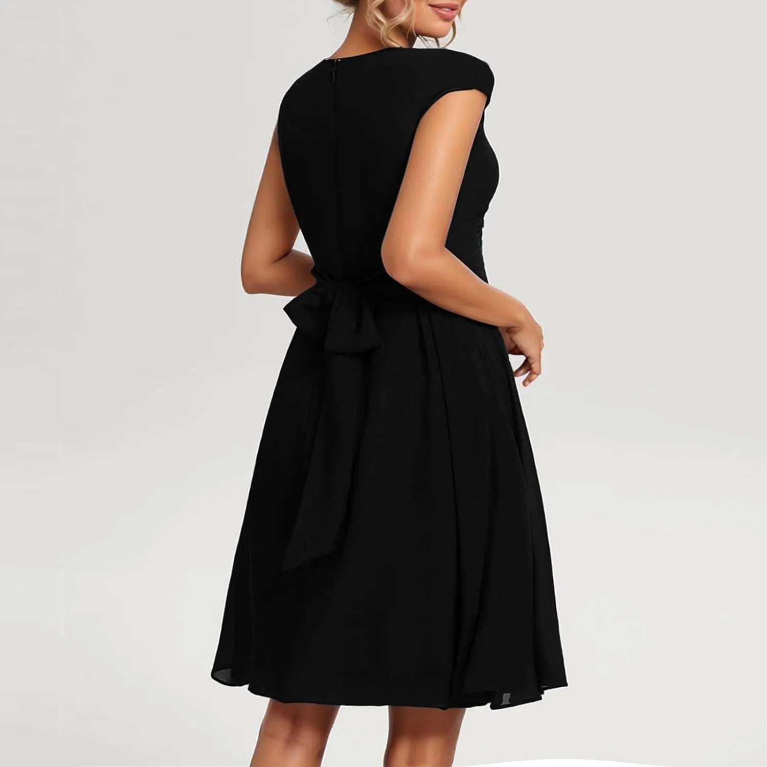 Summer Floral Chiffon Dresses for Women 2025 Midi Trendy Flowy Swing Empire Waist Cap Sleeve V Neck A Line Dress