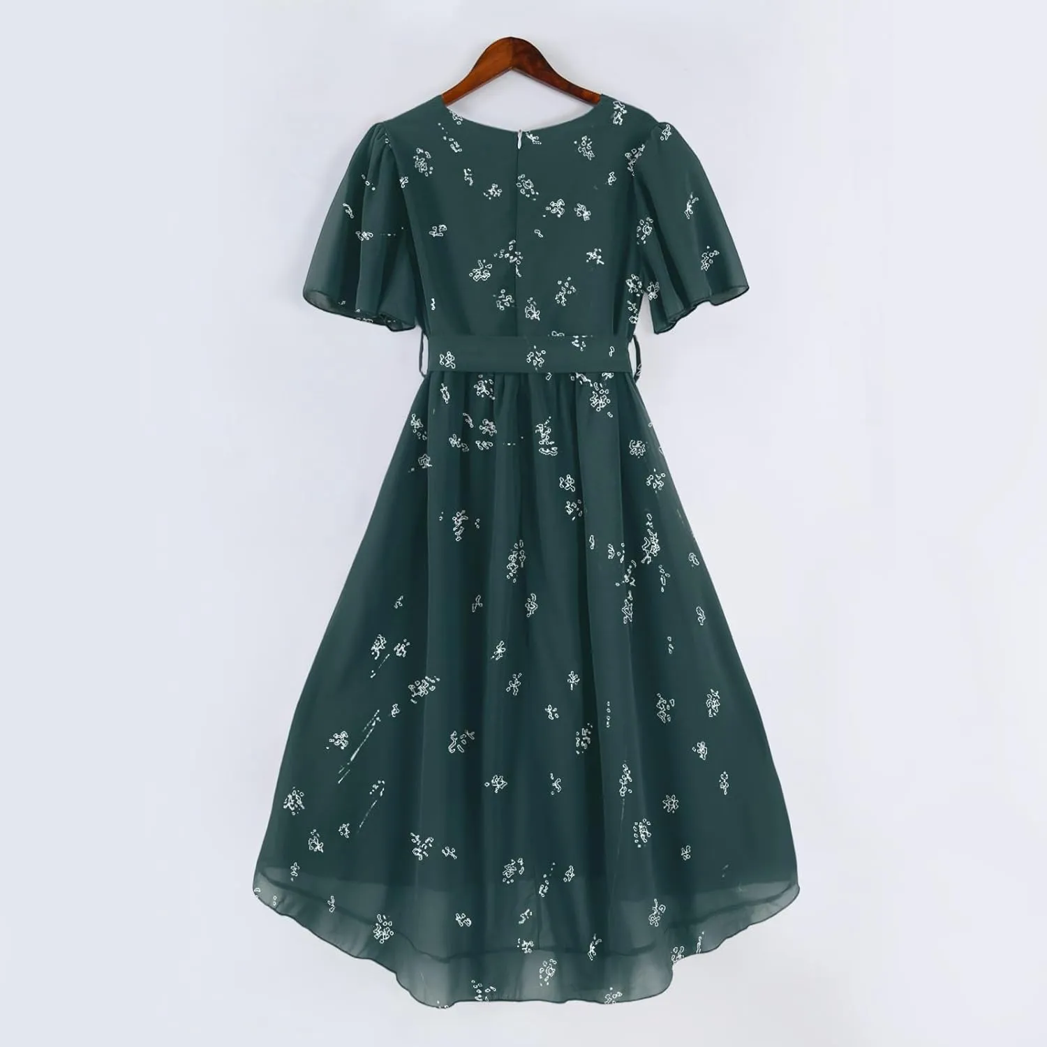 Summer Floral Chiffon Dresses for Women 2025 Midi Trendy Flowy Swing Tie Elastic Waist Short Sleeve V Neck A Line Dress