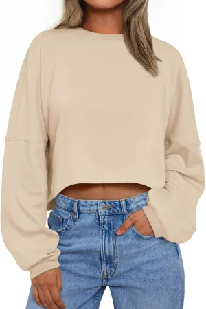 Trendy Queen Cropped Sweatshirts for Women Oversized Crewneck Sweaters Long Sleeve Tops Fall Winter Clothes 2025
