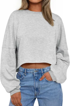 Trendy Queen Cropped Sweatshirts for Women Oversized Crewneck Sweaters Long Sleeve Tops Fall Winter Clothes 2025