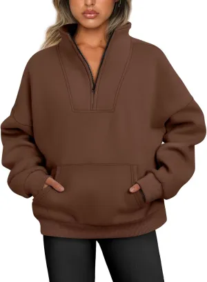Trendy Queen Sweatshirts Quarter Half Zip Pullover Oversized Hoodies Sweaters Comfy Fall Outfits 2025 Y2K Winter Clothes