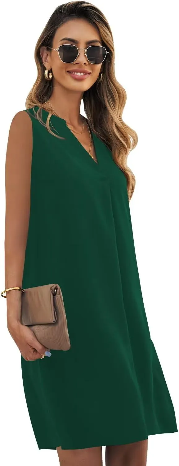 Wkior Summer Dresses for Women 2025 V Neck Sleeveless Casual Shirt Dress Shift DressesS-2XL