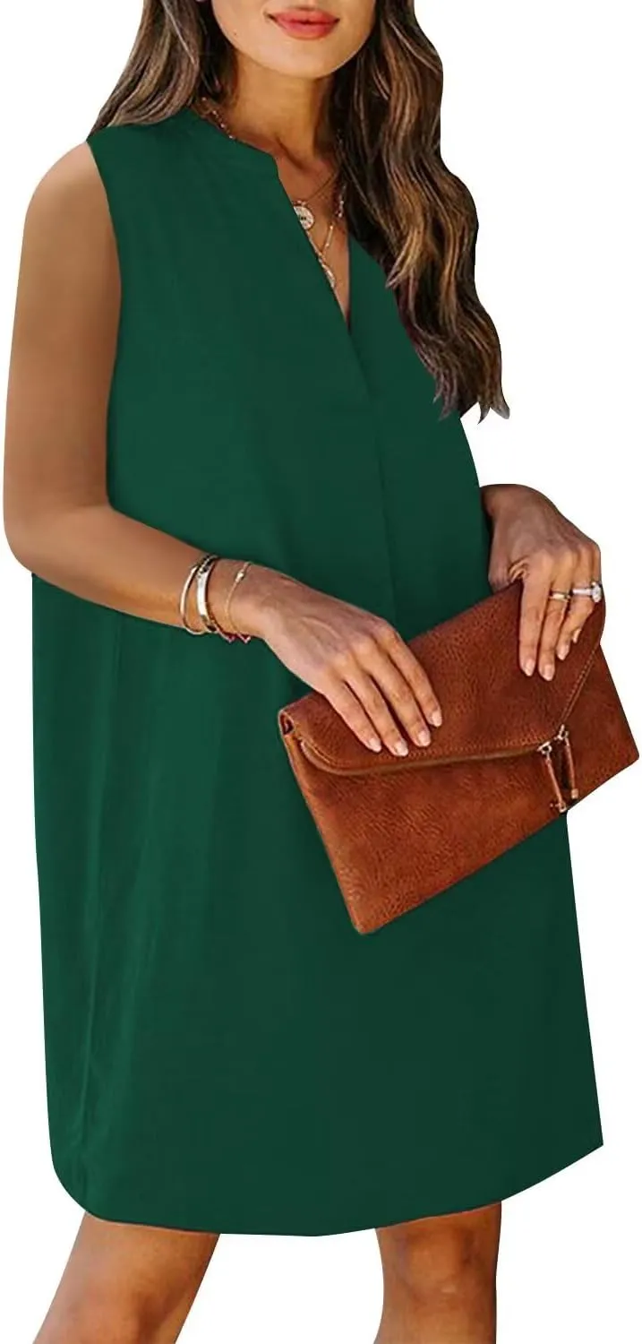 Wkior Summer Dresses for Women 2025 V Neck Sleeveless Casual Shirt Dress Shift DressesS-2XL
