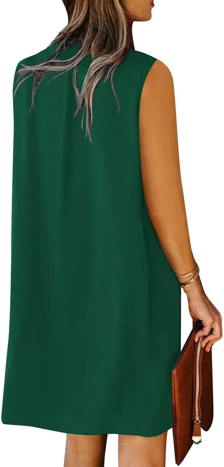 Wkior Summer Dresses for Women 2025 V Neck Sleeveless Casual Shirt Dress Shift DressesS-2XL