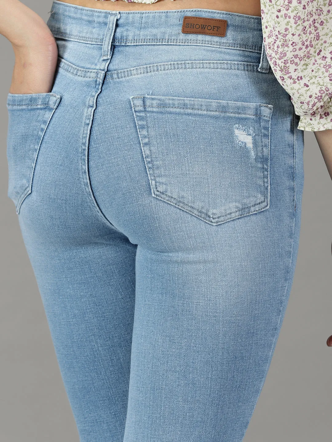 Women Blue Bootcut High-Rise Mildly Distressed Light Fade Cotton Stretchable Jeans