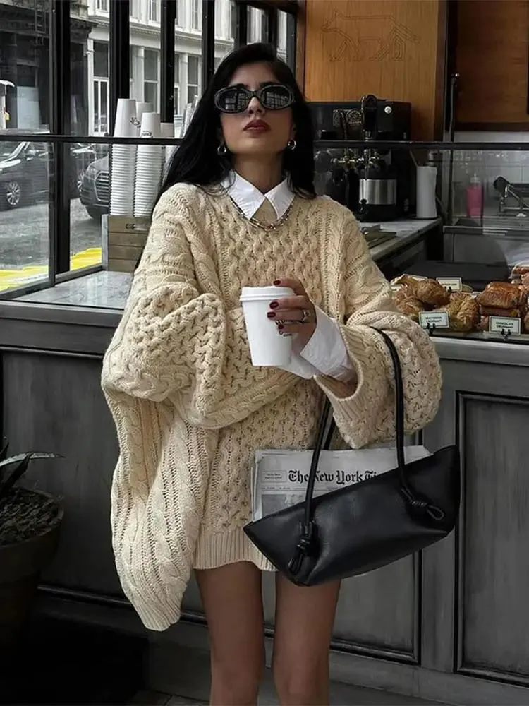 Women Overtised Loose Solid Long Sleeve Knit Cardigan Elegant O Neck Short Sweaters Autumn Lady High Streetwear