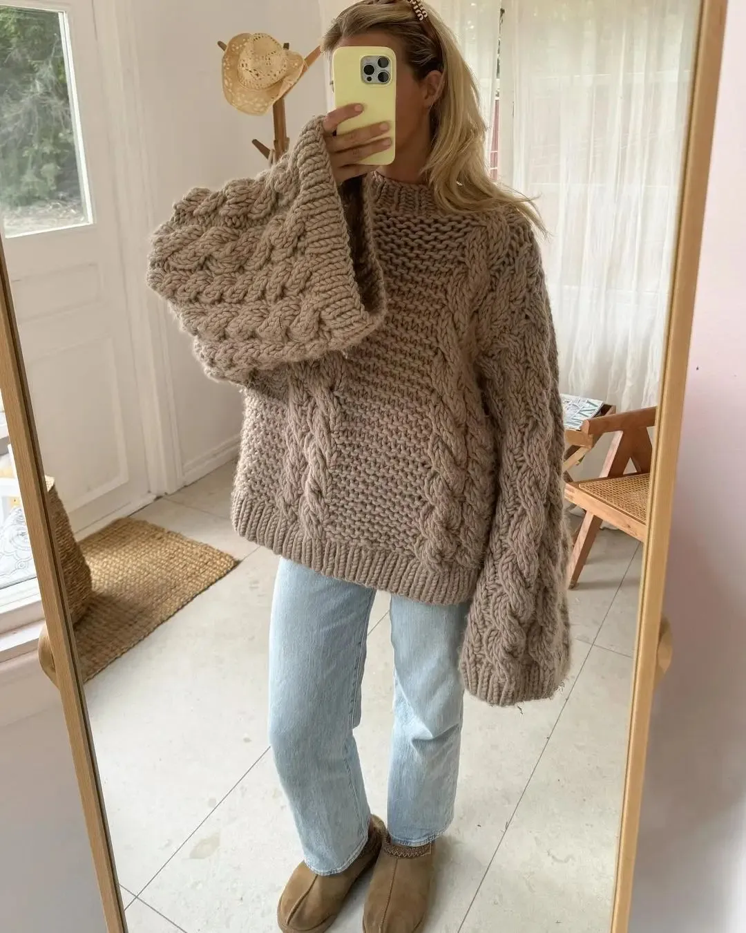 Women Overtised Loose Solid Long Sleeve Knit Cardigan Elegant O Neck Short Sweaters Autumn Lady High Streetwear