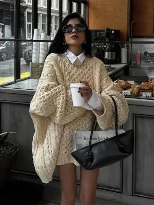 Women Overtised Loose Solid Long Sleeve Knit Cardigan Elegant O Neck Short Sweaters Autumn Lady High Streetwear