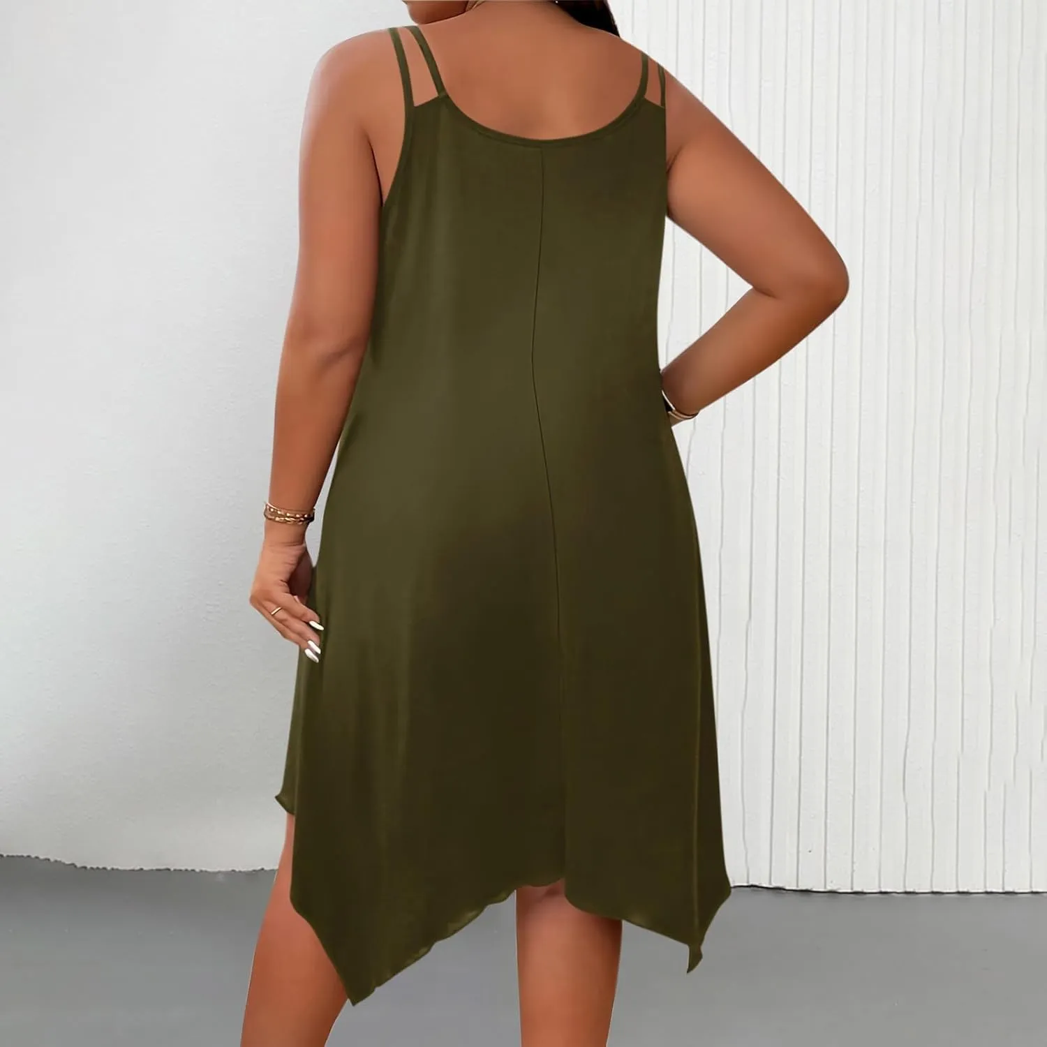 Women Plus Size Midi Dresses Trendy Irregular Hem Sleeveless Crewneck Loose Comfy Tank Dress Summer Beach Sundress