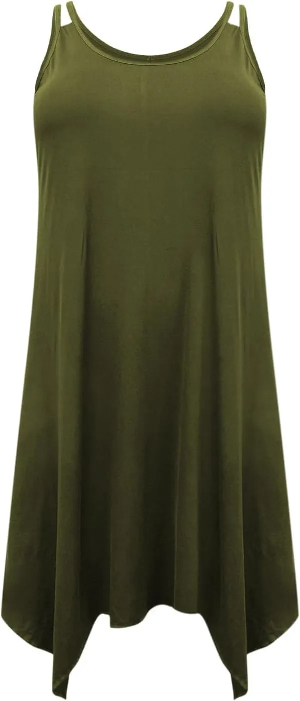Women Plus Size Midi Dresses Trendy Irregular Hem Sleeveless Crewneck Loose Comfy Tank Dress Summer Beach Sundress