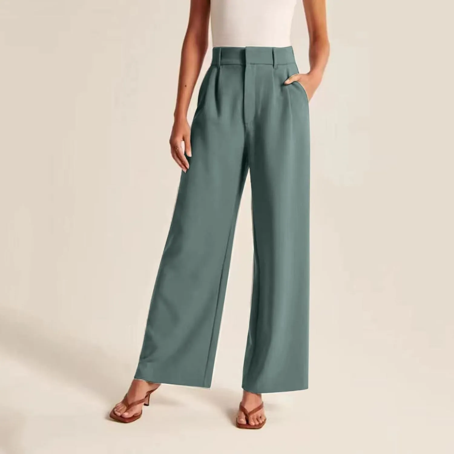 Women's Cotton Linen Summer Fashion Pants Elastic Waist Long Lounge Slim Fit Trouser Trendy