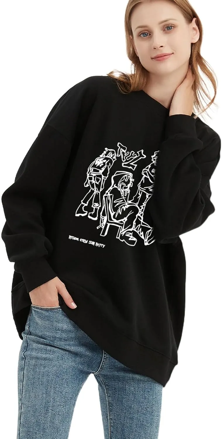 Womens Oversized Graphic Sweatshirts Hoodies Long Sleeve Crew Neck Pullover Sweaters Casual Comfy Fall Fashion Outfits