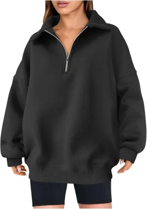Women's Oversized Quarter Half Zip Hoodies Sweatshirt,Casual V Neck Long Sleeve Pullover Tunic Comfy Basic Tops