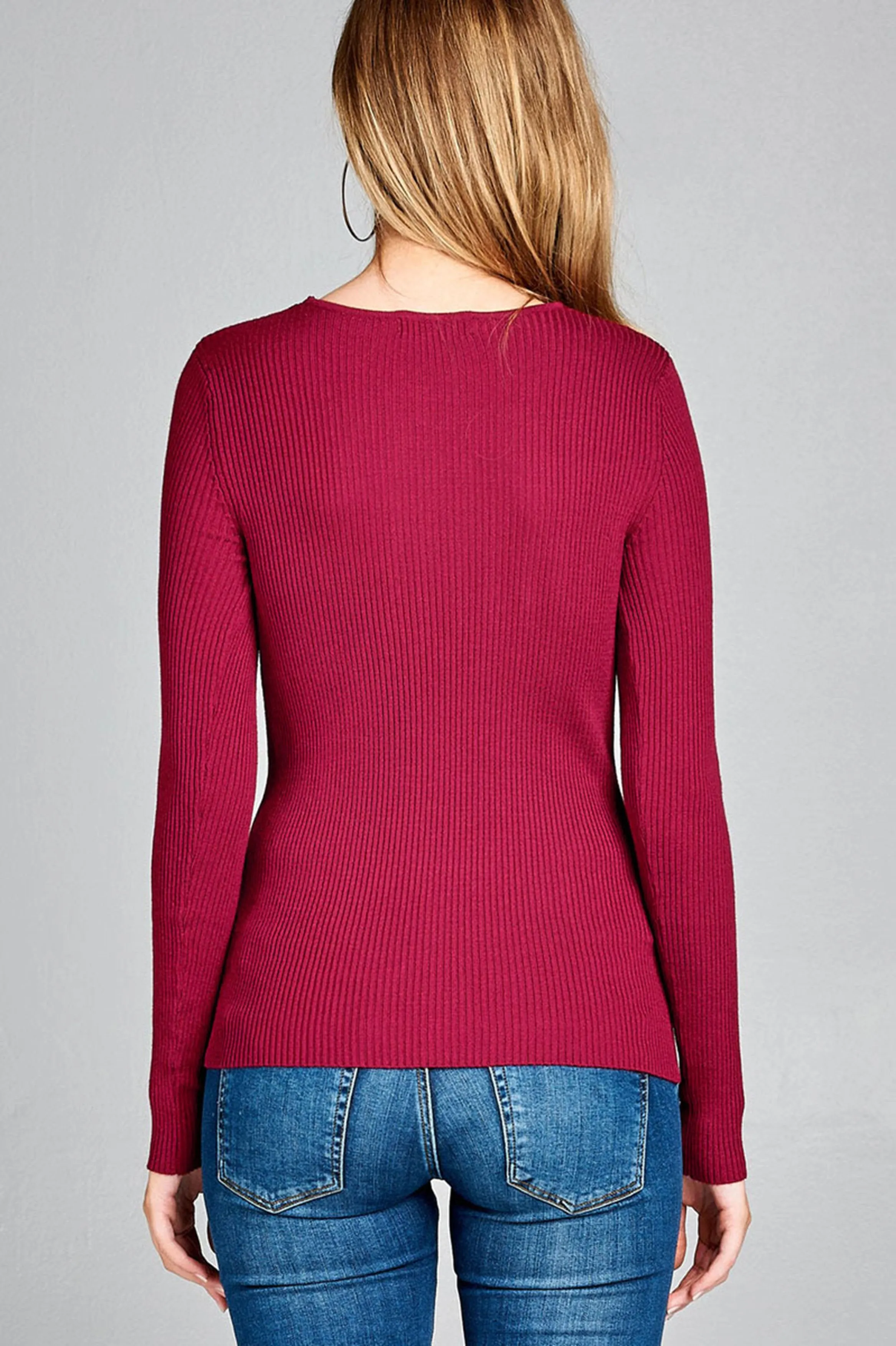 Women's Plus Size Fitted V Neck Ribbed Knit Lightweight Sweater Top
