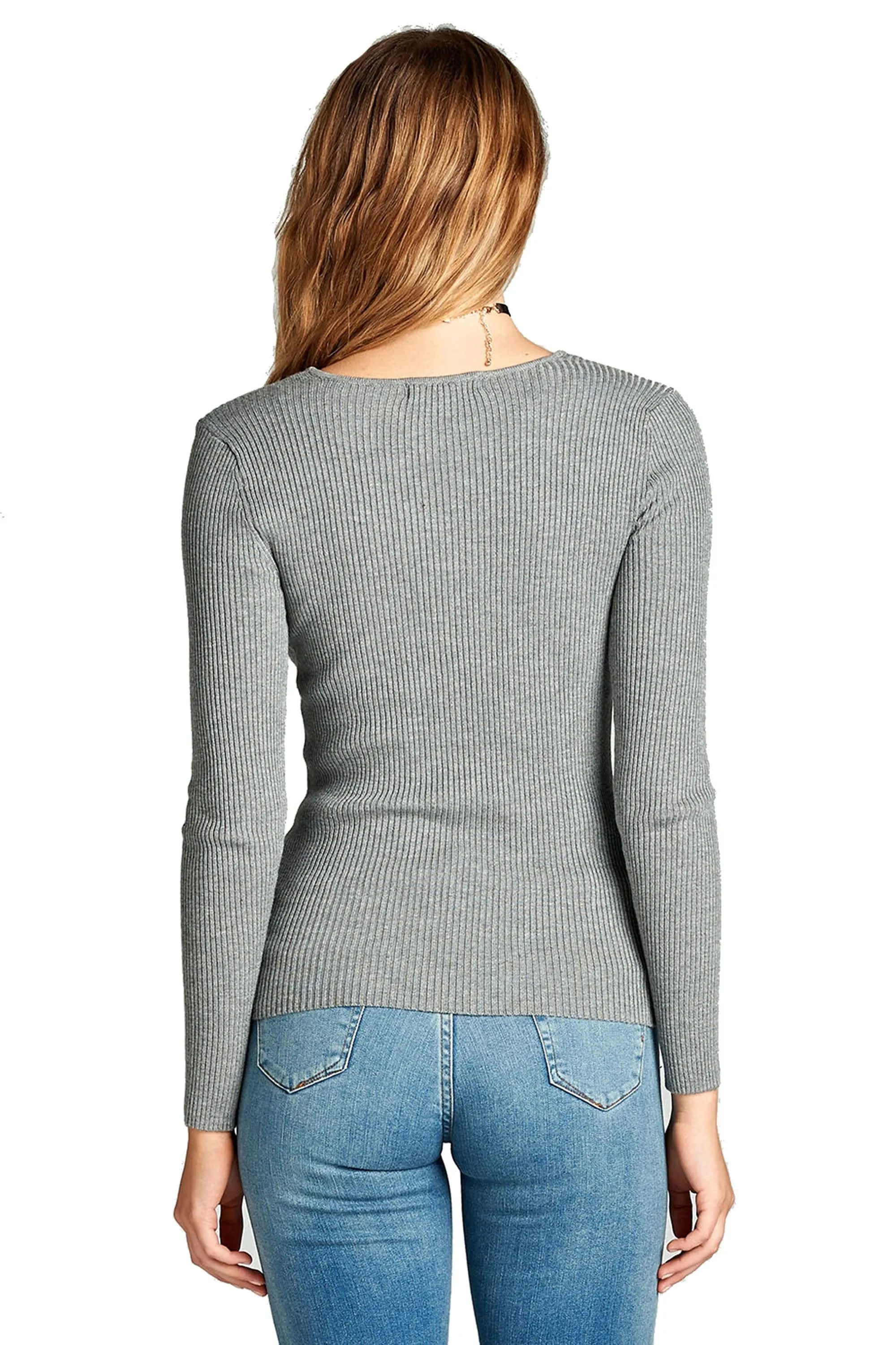 Women's Plus Size Fitted V Neck Ribbed Knit Lightweight Sweater Top