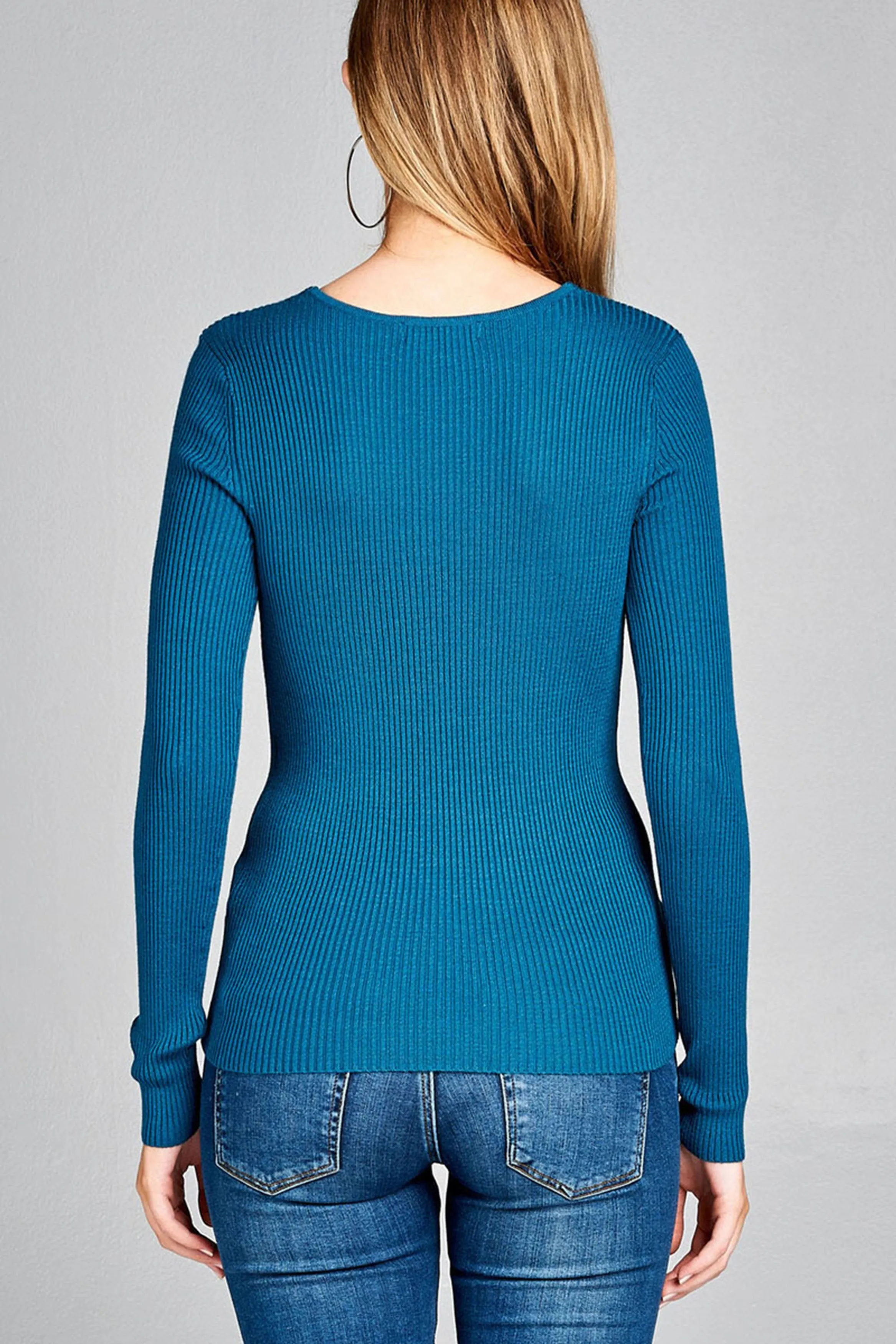 Women's Plus Size Fitted V Neck Ribbed Knit Lightweight Sweater Top