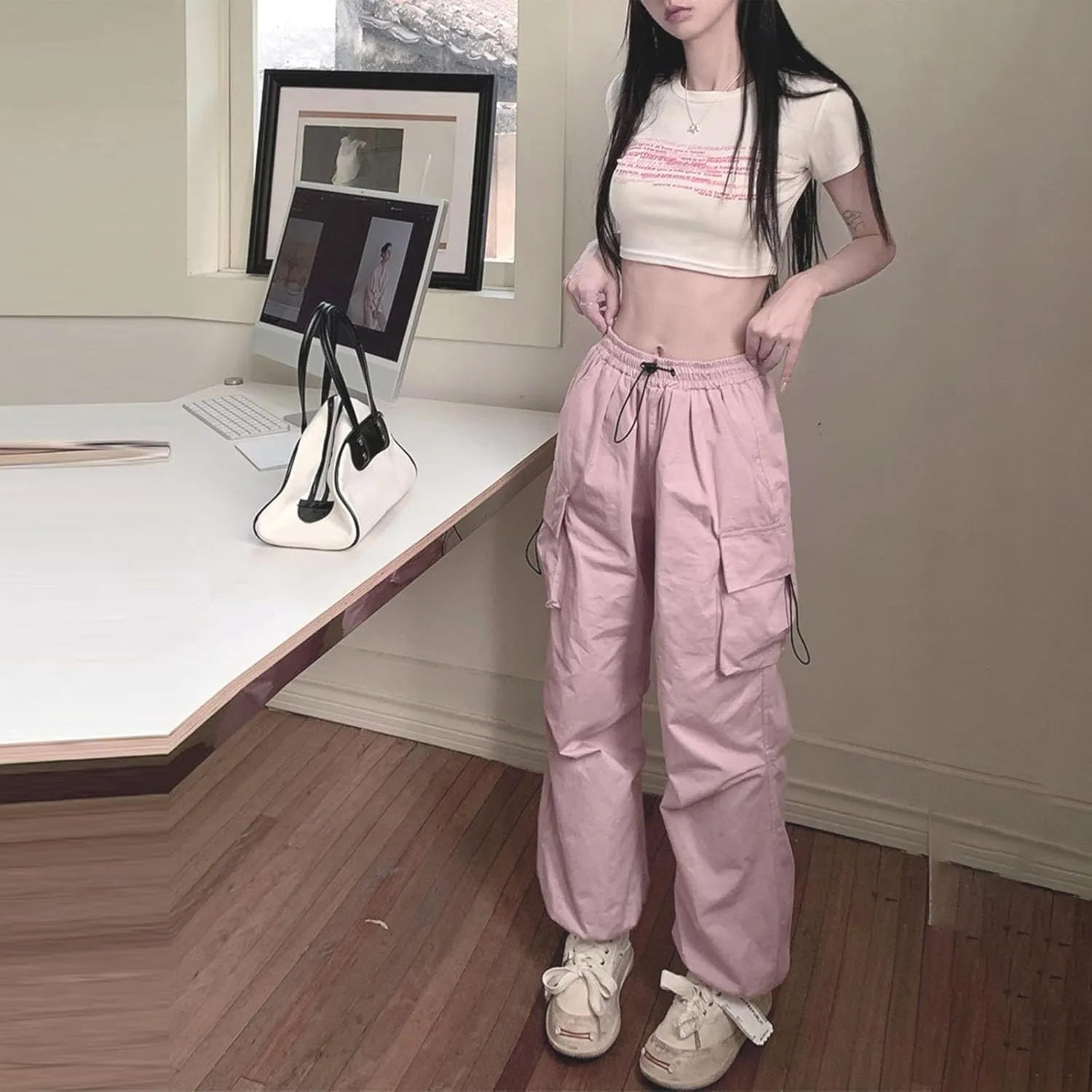 Women's Wide Leg Sweatpants Elastic High Waist Straight Leg Athletic 2025 Trendy Casual Baggy Trousers with Pockets