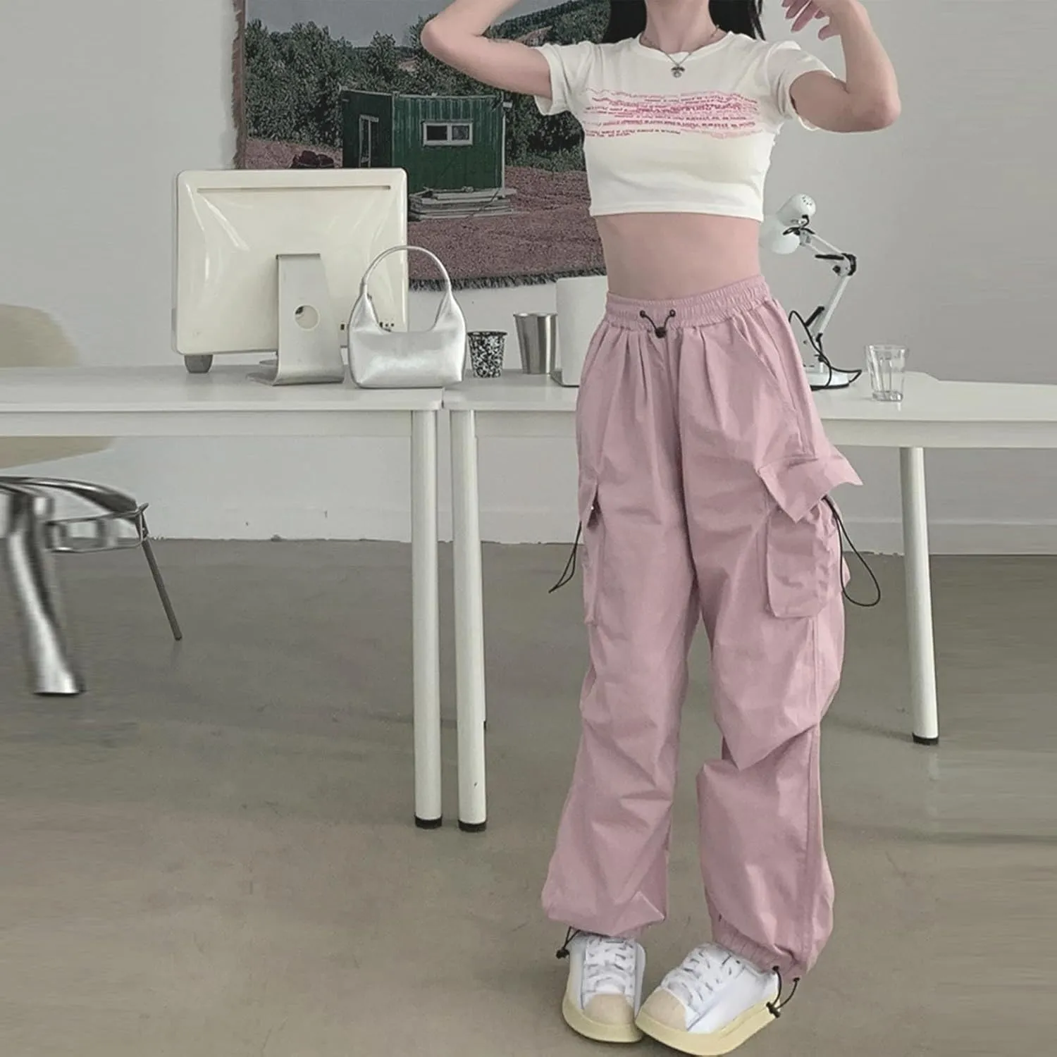 Women's Wide Leg Sweatpants Elastic High Waist Straight Leg Athletic 2025 Trendy Casual Baggy Trousers with Pockets