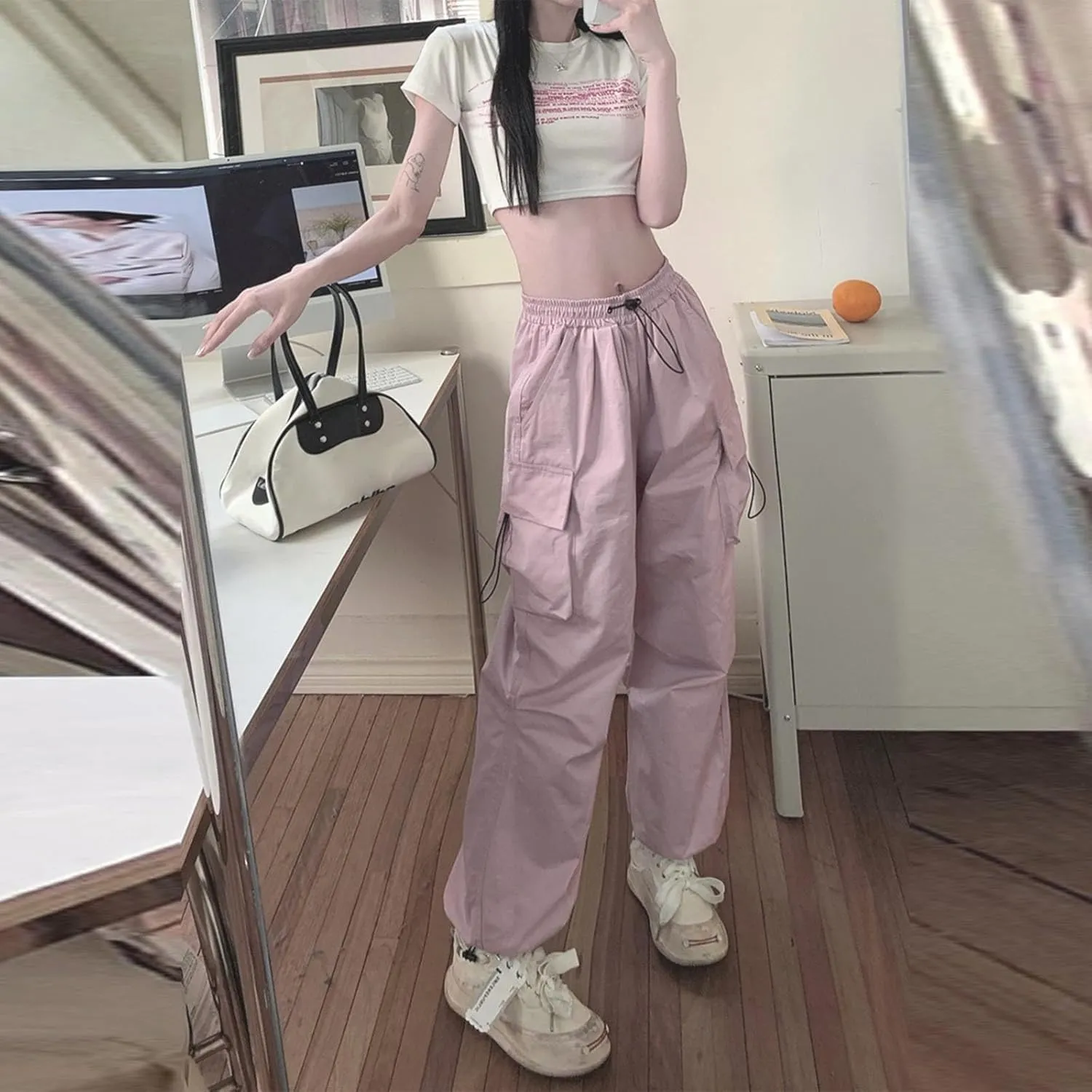 Women's Wide Leg Sweatpants Elastic High Waist Straight Leg Athletic 2025 Trendy Casual Baggy Trousers with Pockets