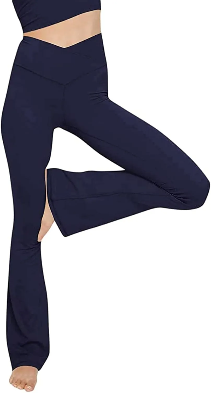 Yoga Pants Women Flare High Waisted Leggings Tummy Control Bell Bottom Cross Waist Leggings Wide Leg Casual Pants
