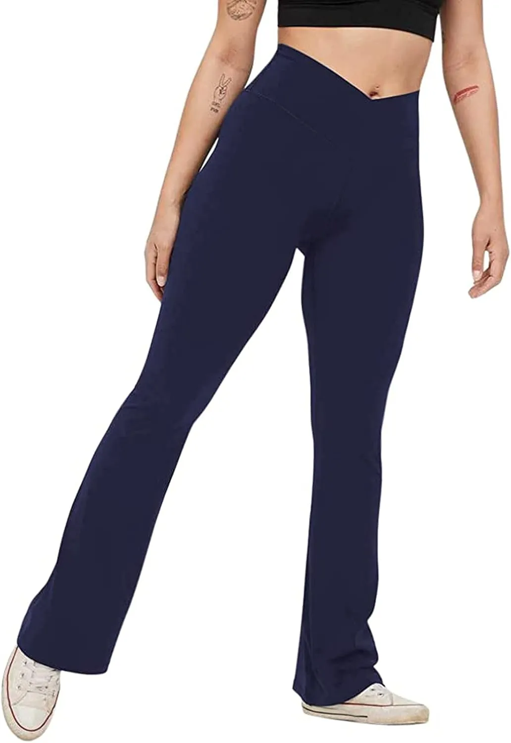 Yoga Pants Women Flare High Waisted Leggings Tummy Control Bell Bottom Cross Waist Leggings Wide Leg Casual Pants