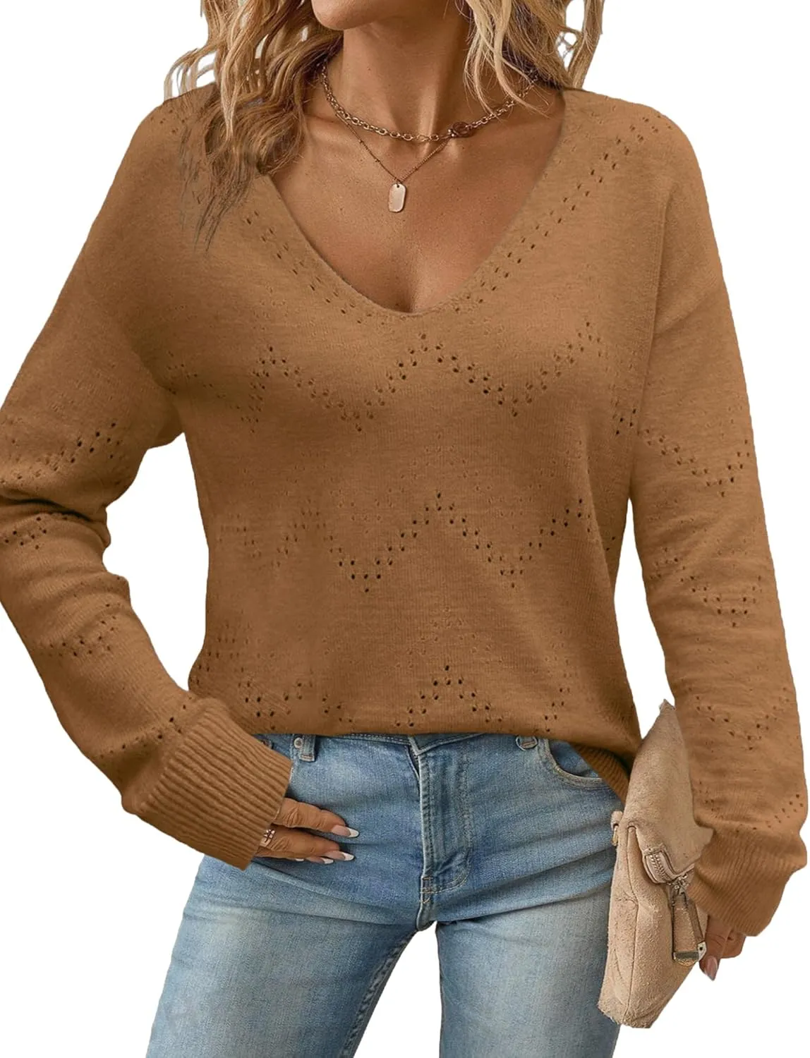 Zeagoo Womens Sweaters Long Sleeve Shirts Off Shoulder Crochet