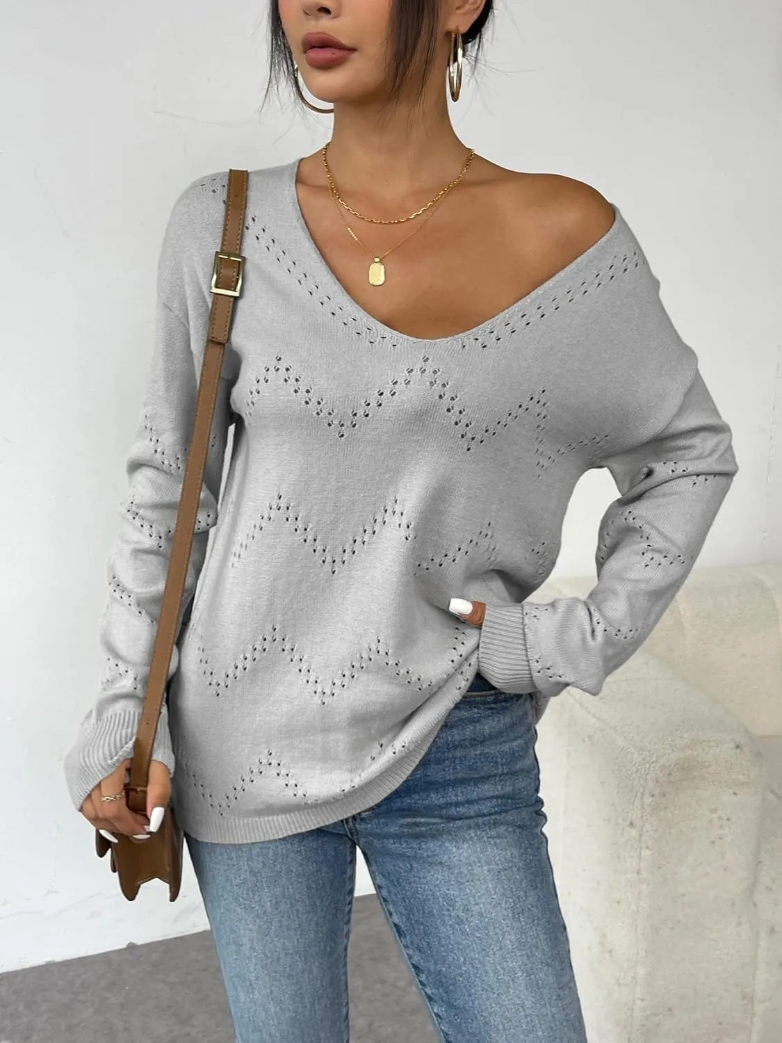 Zeagoo Womens Sweaters Long Sleeve Shirts Off Shoulder Crochet