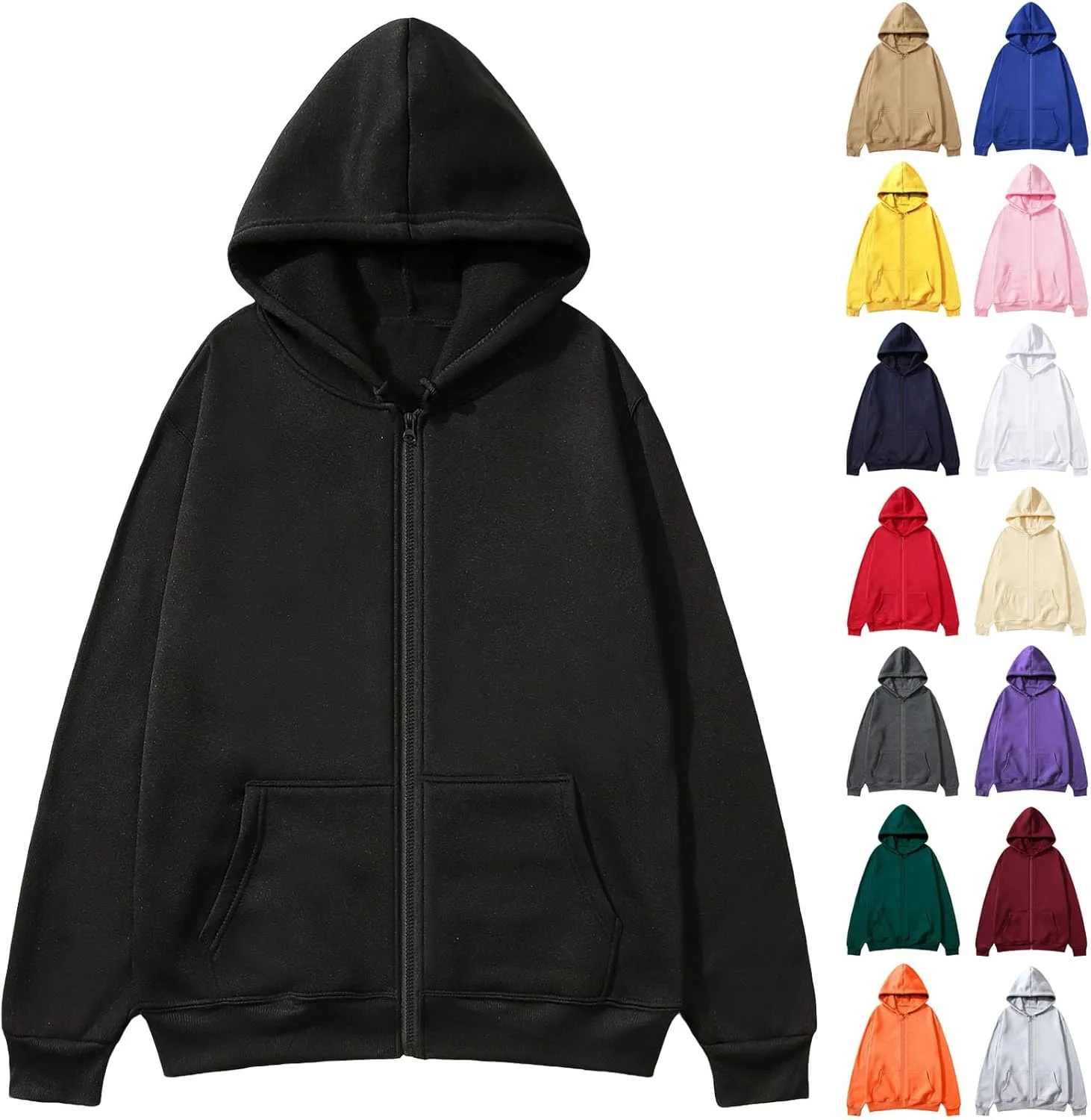 Zip Up Hoodie Women Long Sleeve Oversized Fleece Sweatshirt Comfy Fall Fashion Hooded Jackets Pullover with Pocket
