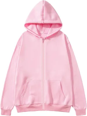 Zip Up Hoodie Women Long Sleeve Oversized Fleece Sweatshirt Comfy Fall Fashion Hooded Jackets Pullover with Pocket