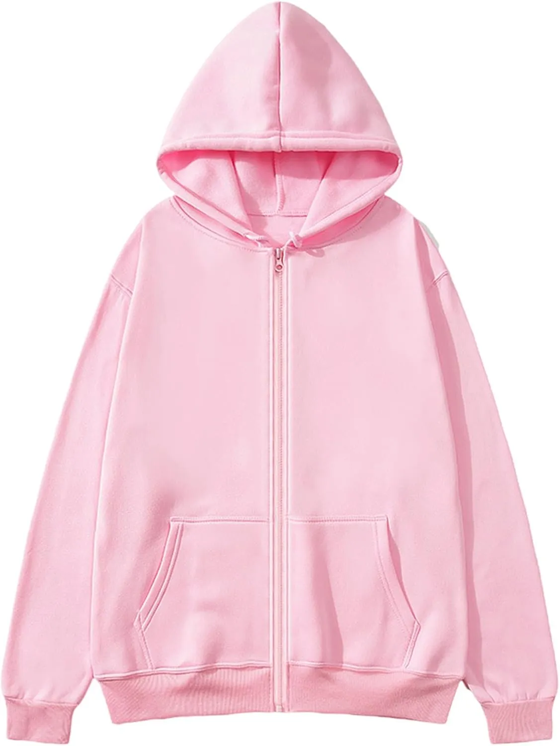 Zip Up Hoodie Women Long Sleeve Oversized Fleece Sweatshirt Comfy Fall Fashion Hooded Jackets Pullover with Pocket